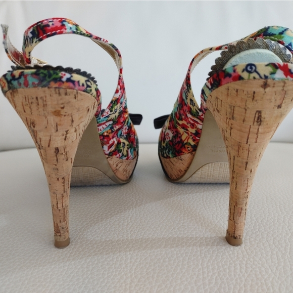 Rampage Grayson Floral Peep-Toe Slingback Heels - Navy, Red and Pink - Size 8 - Picture 4 of 8